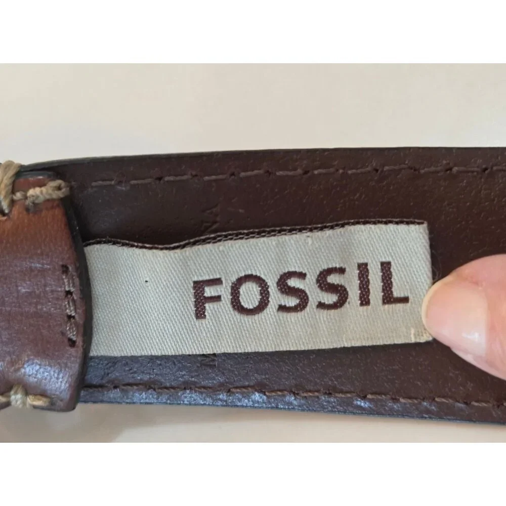 Fossil Mens Aiden Belt Sz 44‎ Deep  Brown Genuine Leather Antique Nickle Buckle